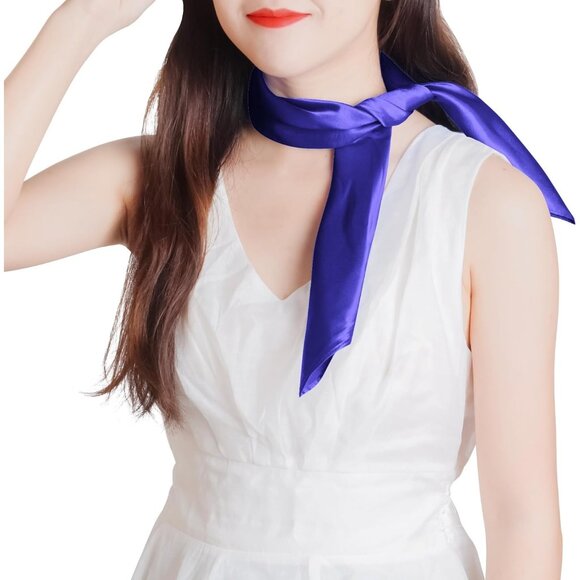 Women Purple Chiffon Square Ribbon Neck Scarf Satin Handkerchief For Halloween - Picture 5 of 7